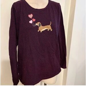 Talbots Purple Striped Top with Dachshund Design